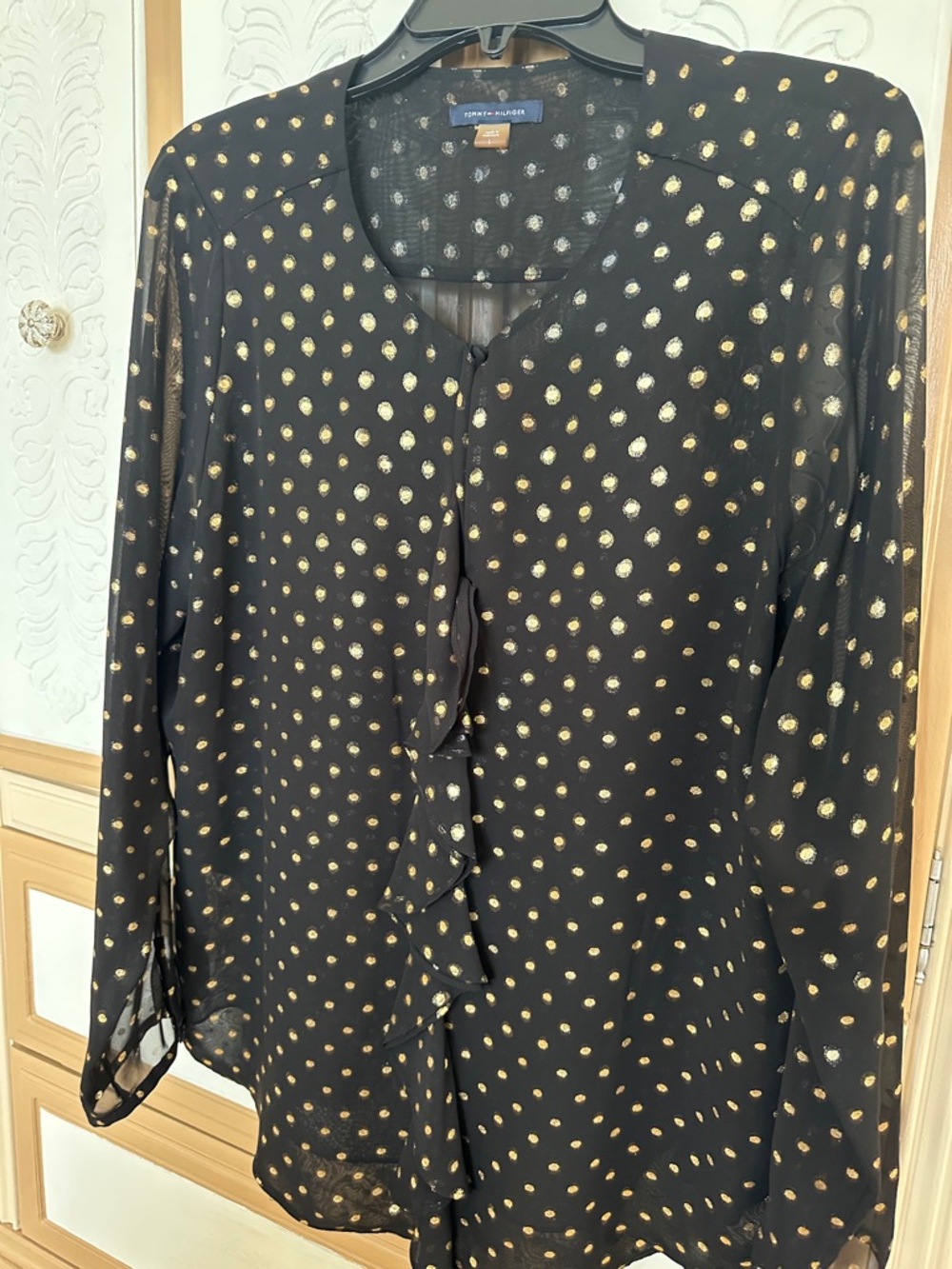 Tommy Hilfiger Black Blouse with Gold Dot Print